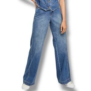 Free People We The Free Modern Meadow Denim Wide Leg Jeans Women's L Blue